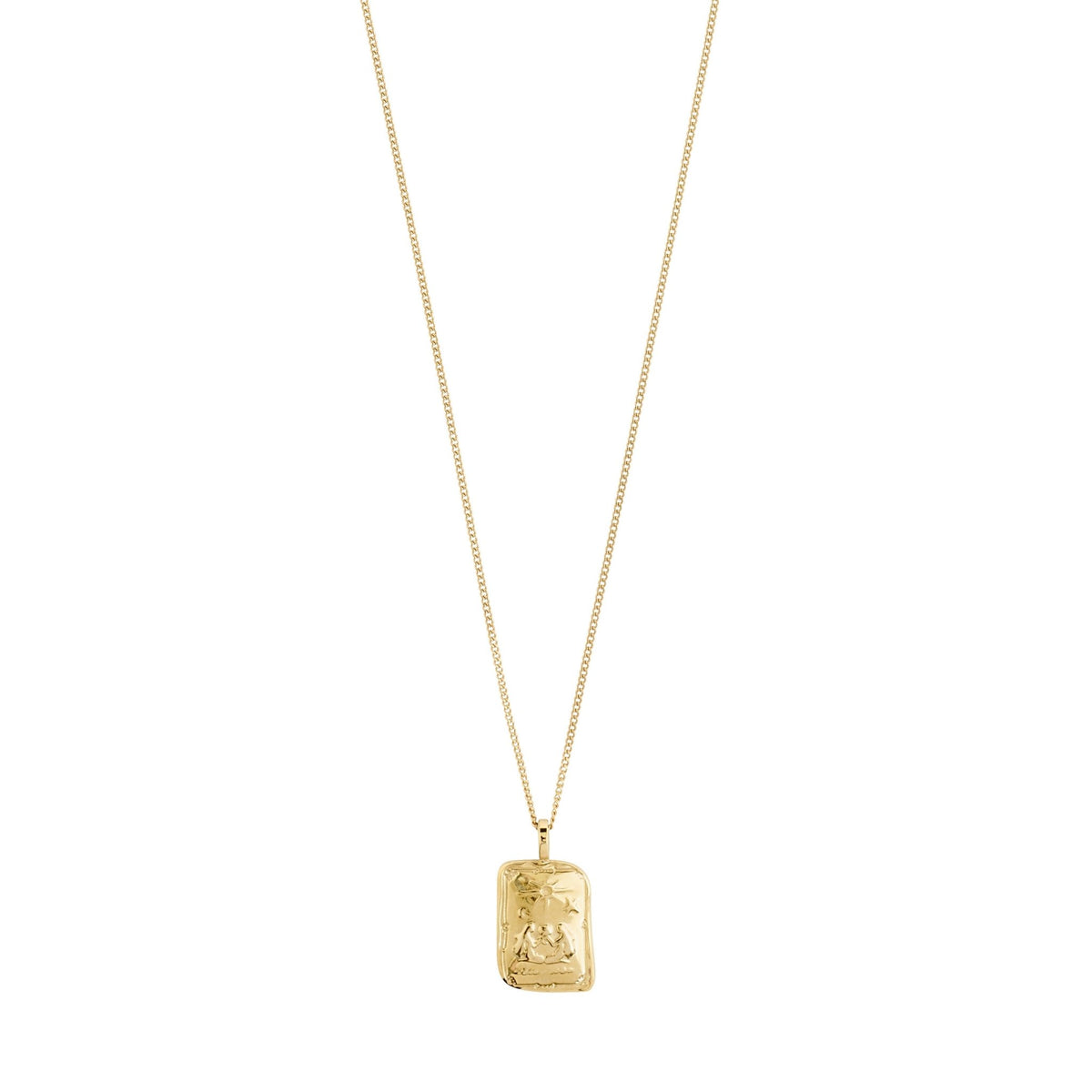 Collier à pendentif rectangulaire Gémeaux plaqué or, chaîne fine et fermoir discret