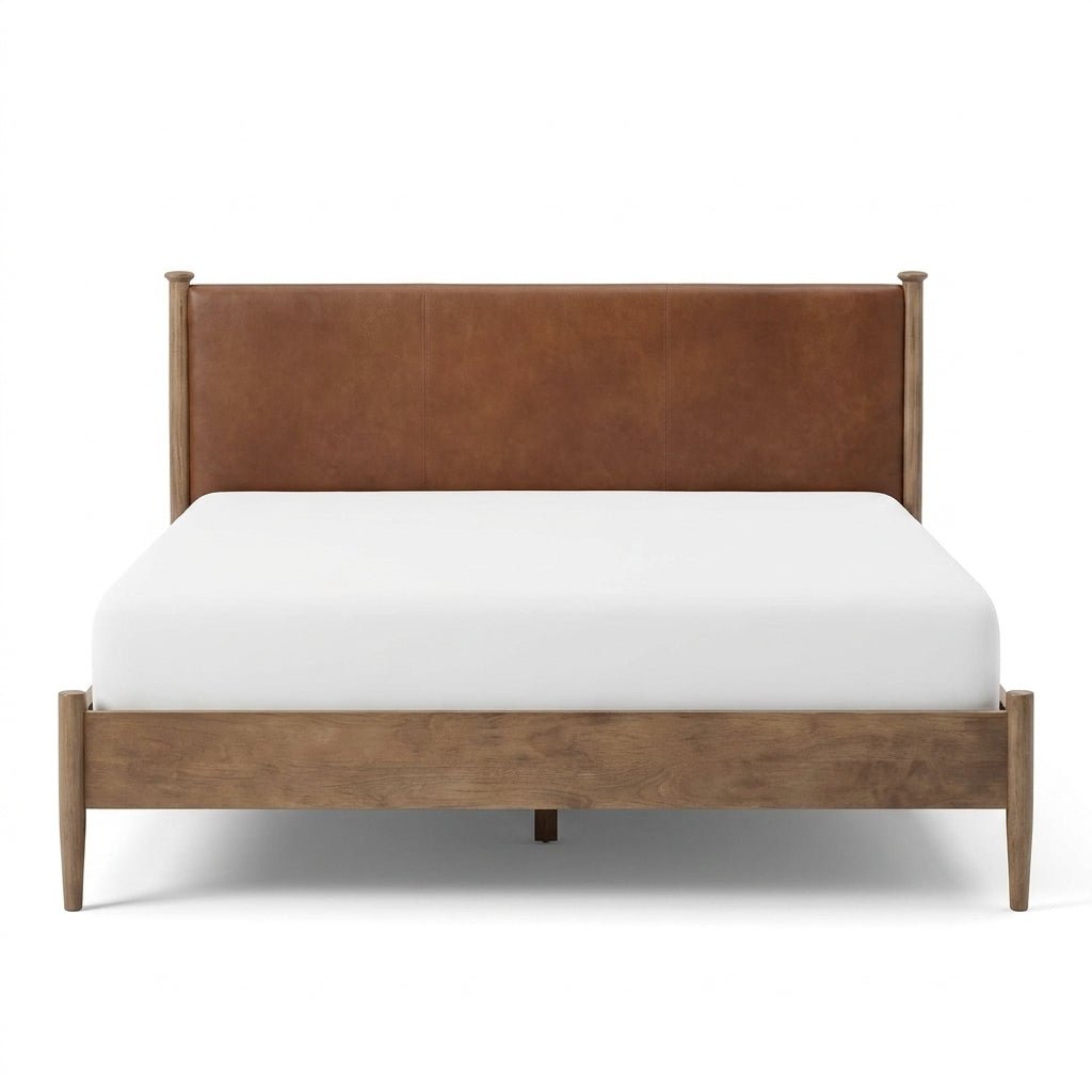 Ensemble de chambre Colton | Lit en cuir et manguier | Style mid-century
