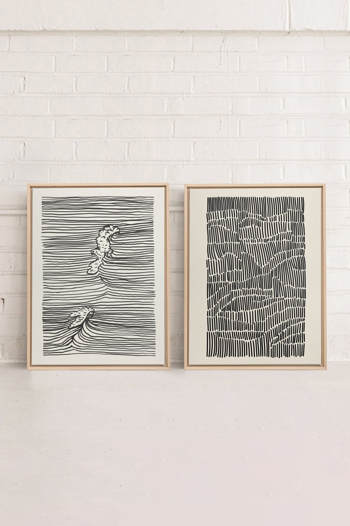 COMBINAISON WAVES LINES & ÉNIGME (2 toiles imprimées) - Les Trouvailles de JustineDernière chanceOleka Canvas9X12Bois naturel