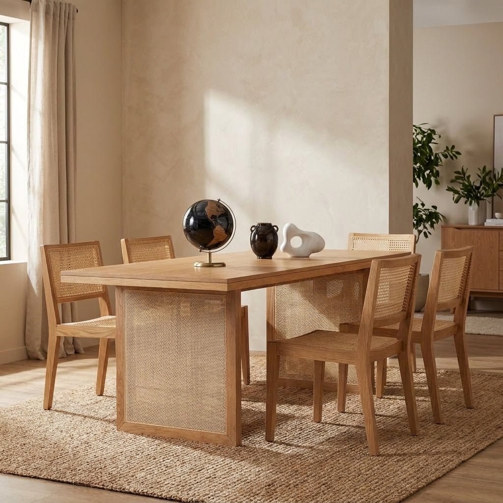 Corwin Dining Table | Oak and Wicker | Handcrafted