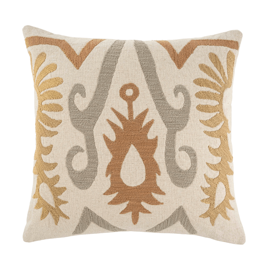 Coussin Bora Bora en Lin | 50 x 50 cm | Motifs Suzani Indiens - Les Trouvailles de JustineIndaba HomeCOVER WITH FEATHER DOWN FILLER