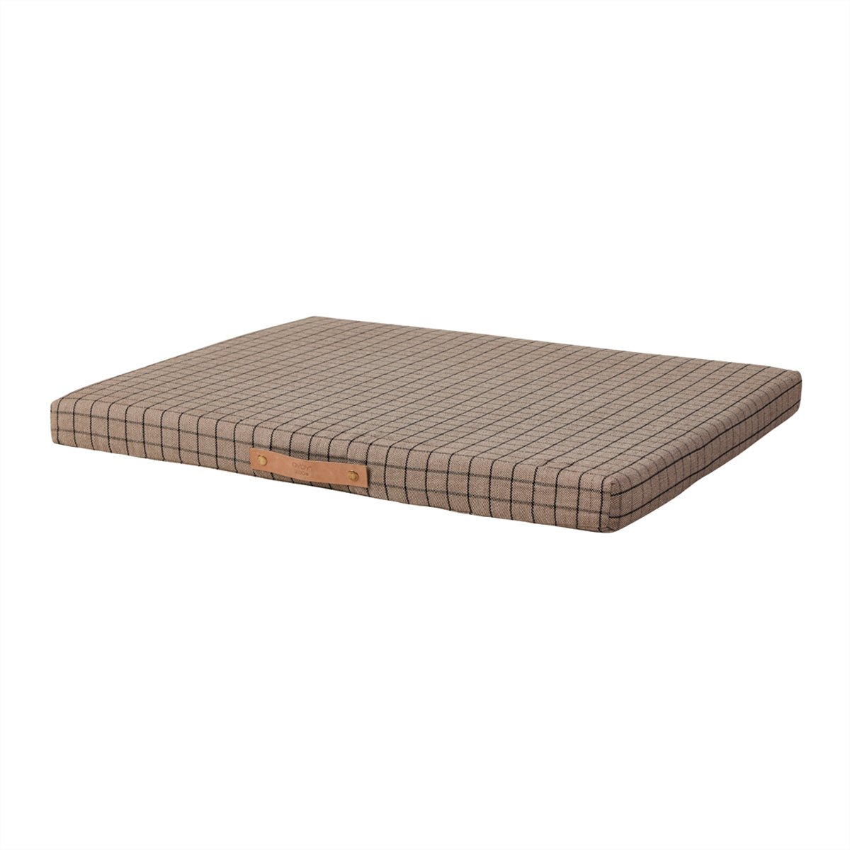 Grand coussin pour chien en coton beige à motif quadrillé, bords renforcés