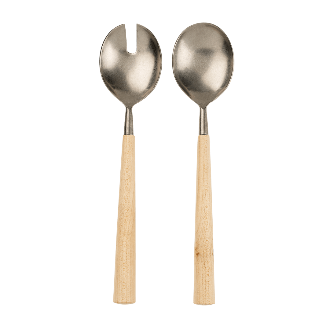 Couverts à salade en érable et acier inoxydable | Ensemble de 2 | Forgés à la main - Les Trouvailles de JustineIndaba Home