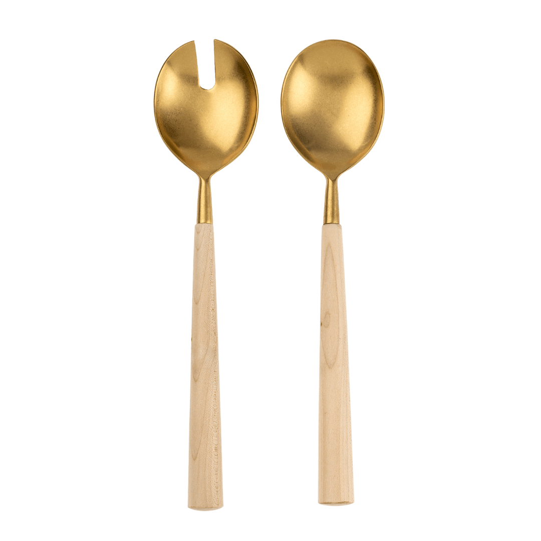 Couverts à salade forgés à la main | Érable et acier doré | Ensemble de 2 - Les Trouvailles de JustineIndaba Home