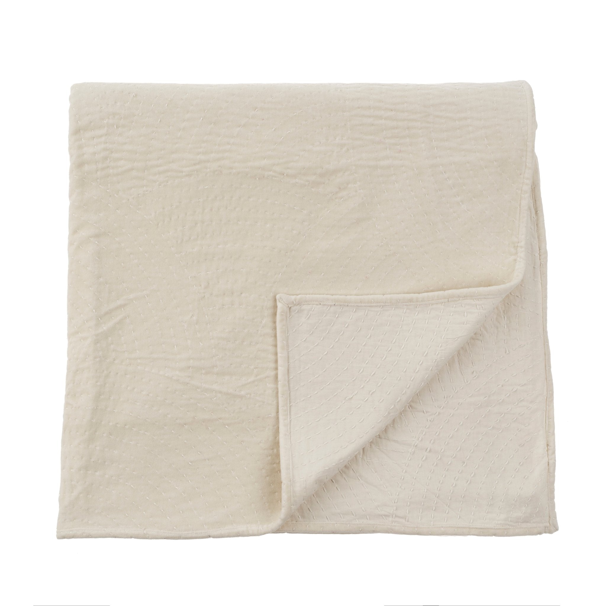 Couverture de lit Kantha en Velours de Coton | Motif Cousu à la Main - Les Trouvailles de JustineIndaba Home