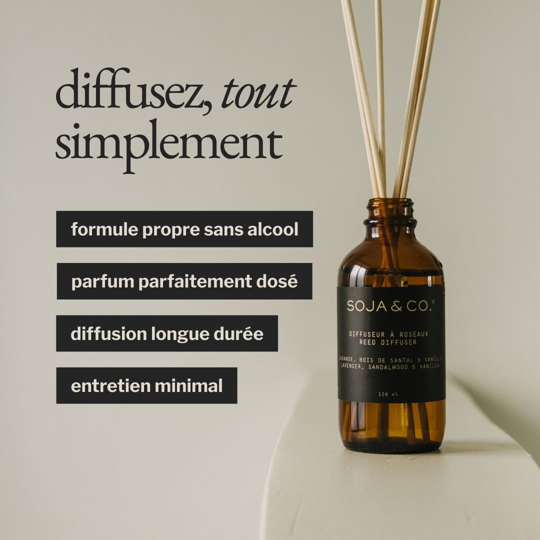 Diffuseur à roseaux Lavande, santal et vanille SOJA&CO