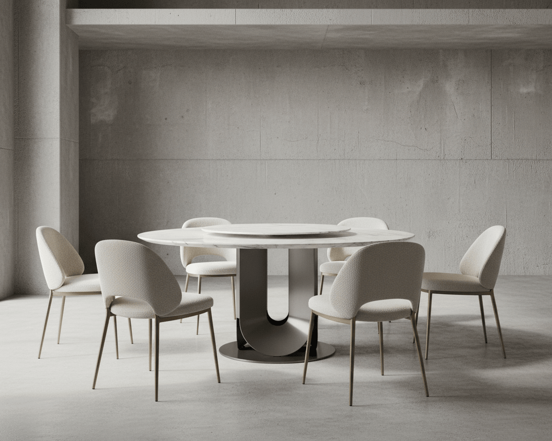 Table Eleonore marbre blanc ronde Les Trouvailles de Justine