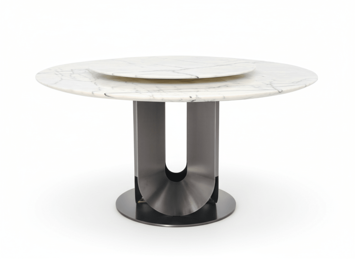 Table Eleonore marbre blanc ronde sur fond blanc Les Trouvailles de Justine
