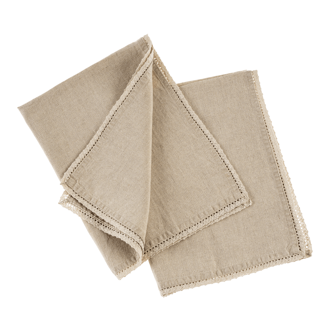 Ensemble de 2 Linges à Vaisselle en Lin Eliza Lace | Naturel - Les Trouvailles de JustineIndaba Home