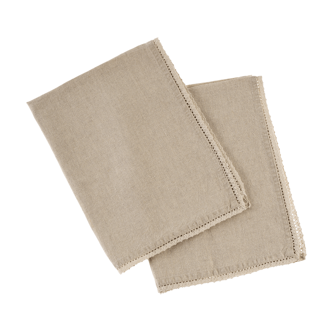 Ensemble de 2 Linges à Vaisselle en Lin Eliza Lace | Naturel - Les Trouvailles de JustineIndaba Home