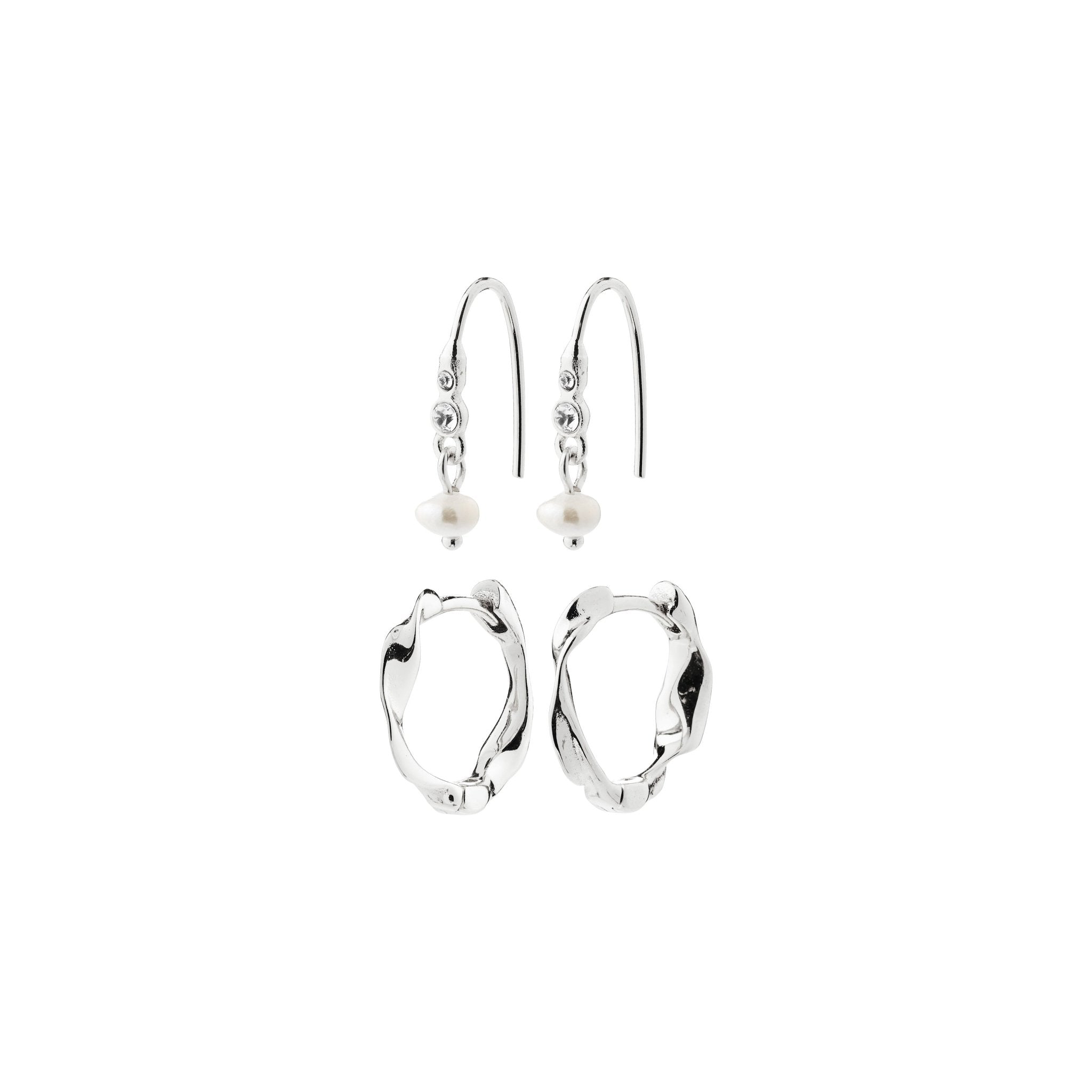 Ensemble de boucles d’oreilles MORIN 2-en-1 argentées : créoles et perles