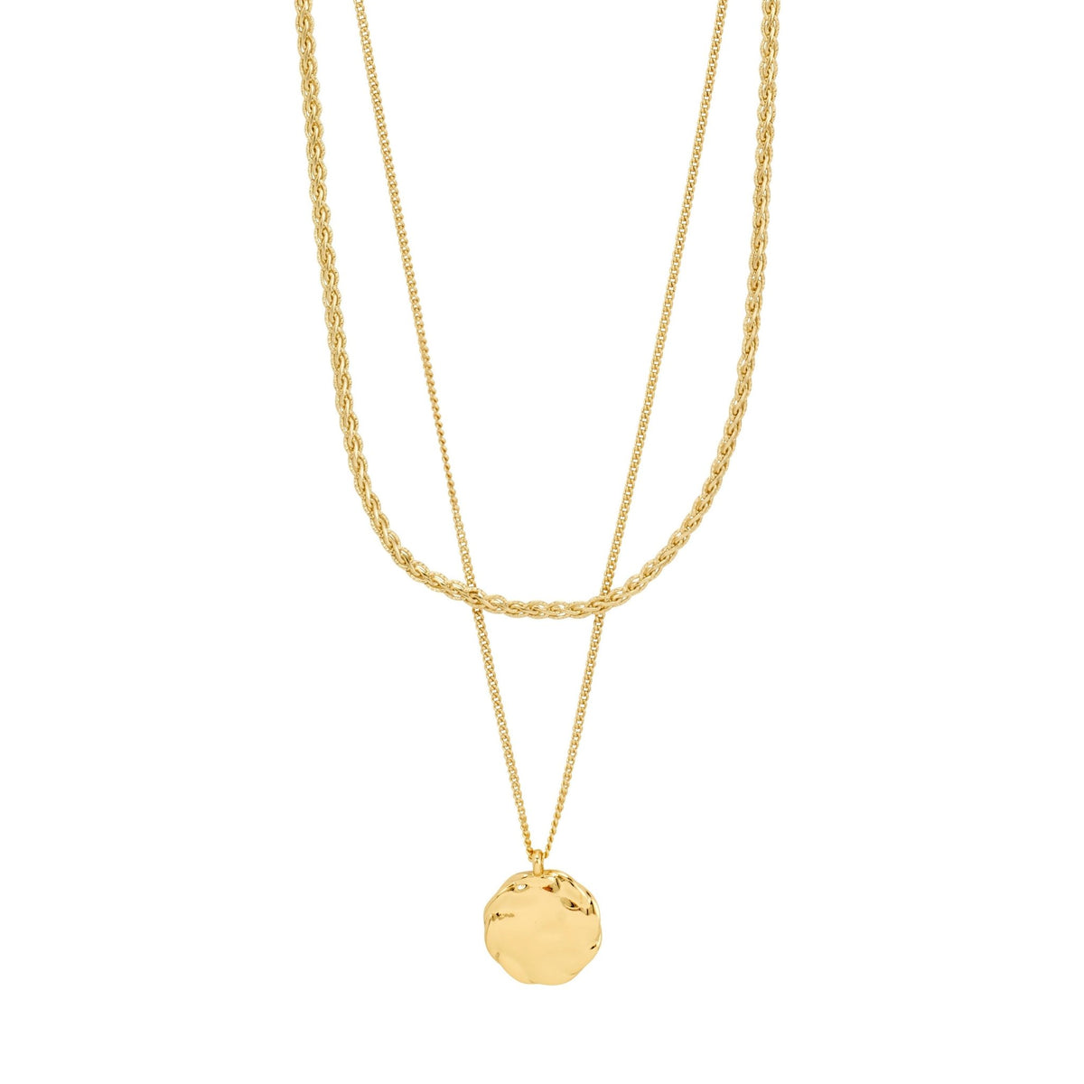 Ensemble de colliers DECLAN 2-en-1 Pilgrim fait à la main avec chaîne tressée et pendentif pièce, en plaqué or ou argent.