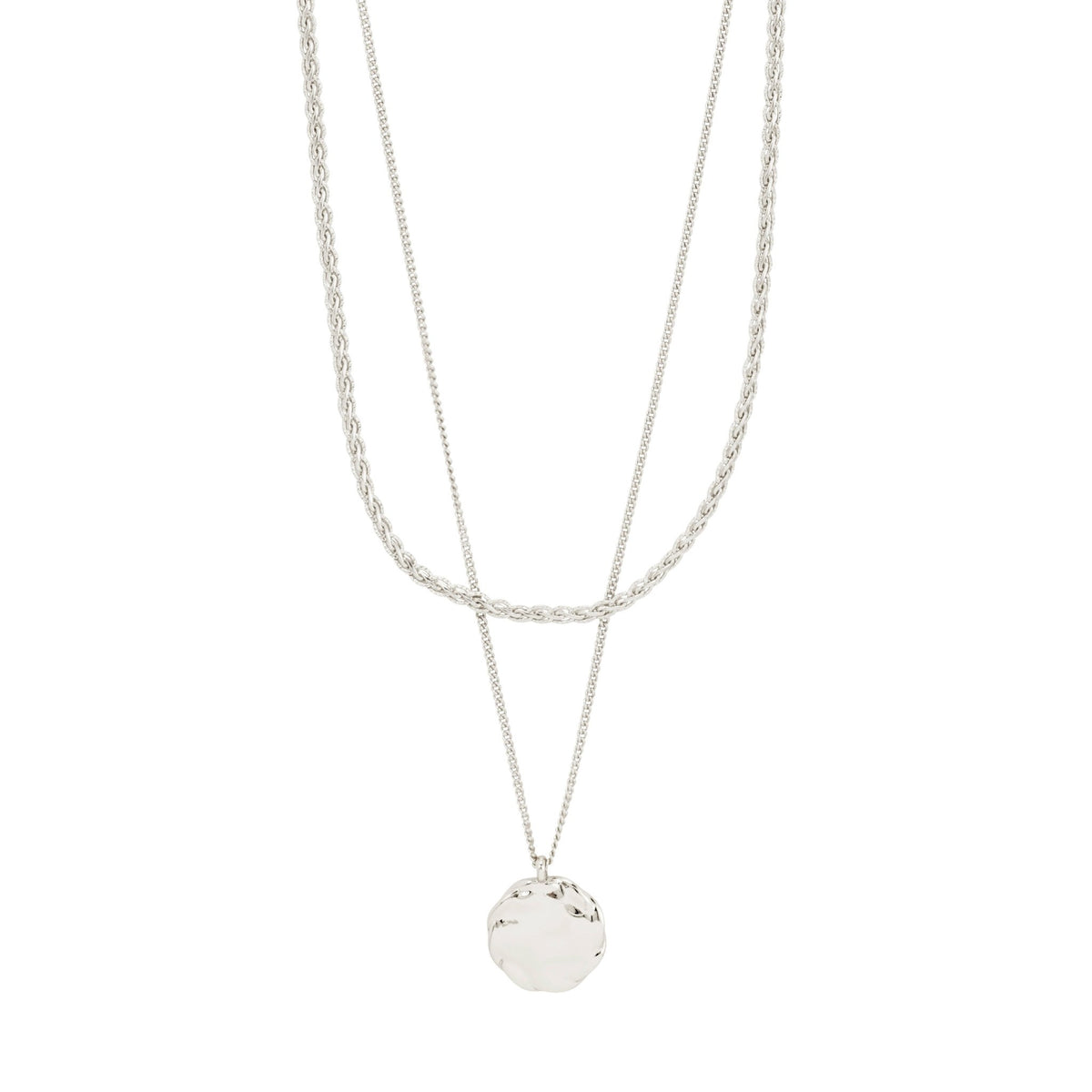 Ensemble de colliers 2-en-1 plaqué argent, double chaîne et pendentif rond