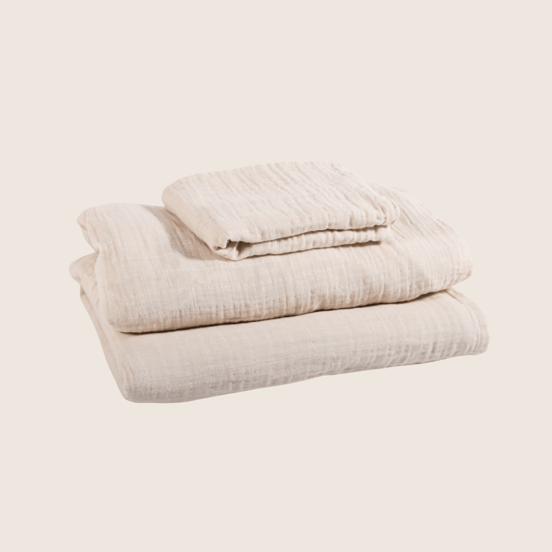 Ensemble de draps pour lit simple 3 pièces en mousseline de coton biologique couleur Ivory House of Elia