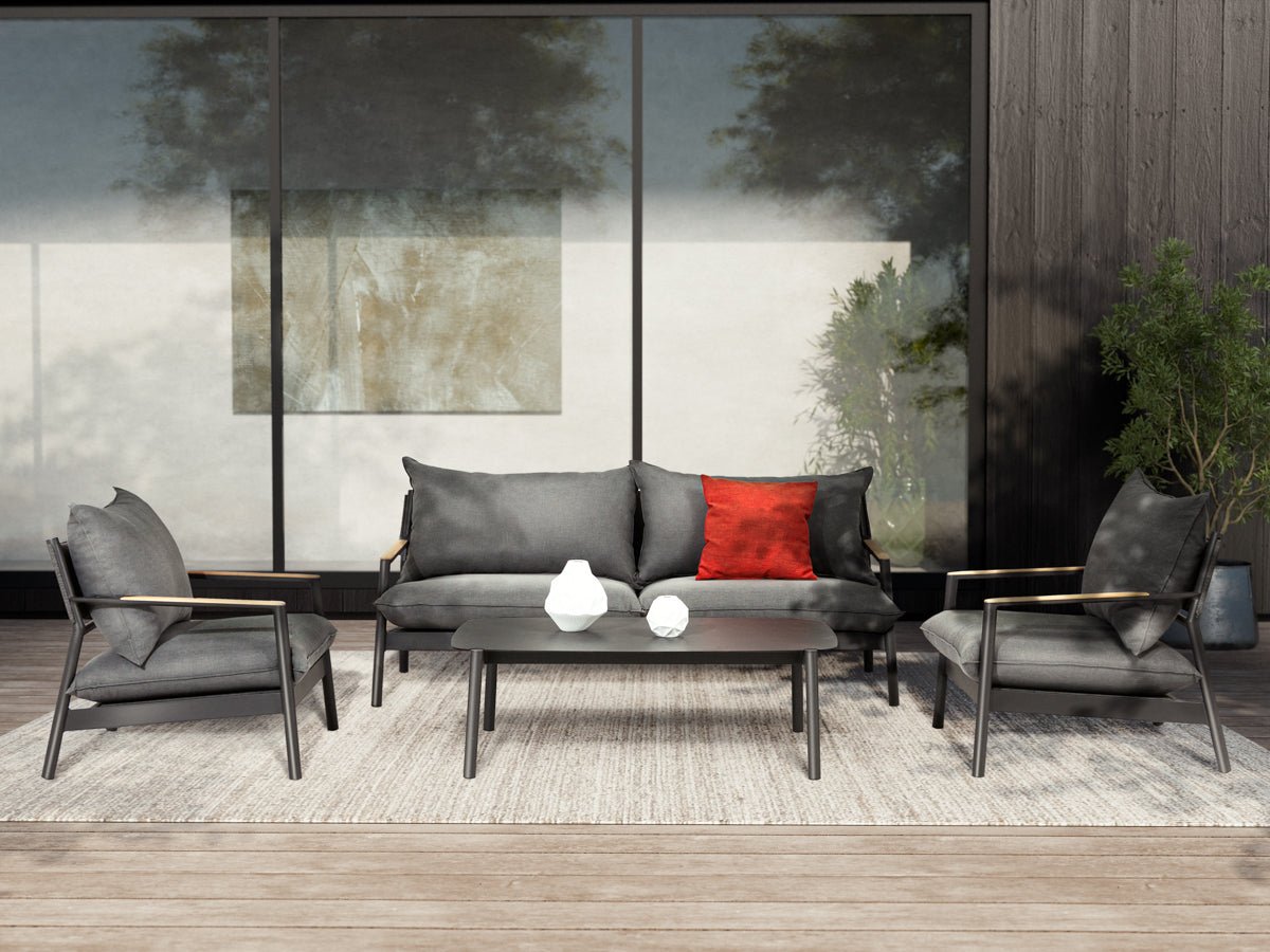 Ensemble Monti | Canapé et fauteuils | Teck et Aluminium | Coussins Sunproof® - Les Trouvailles de JustineConversationalEnclover