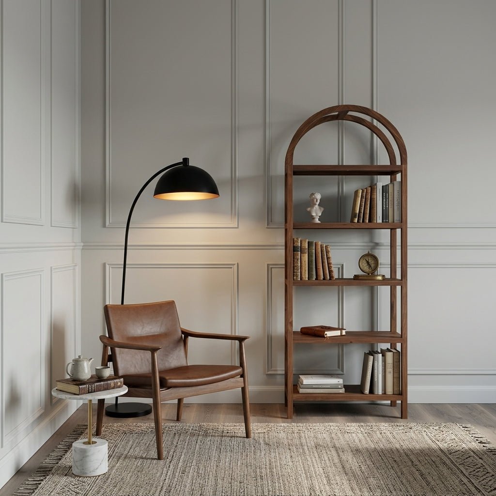 Bibliothèque Esenler en chêne blanc | Arche moderne | Étagères ouvertes | Fait à la main