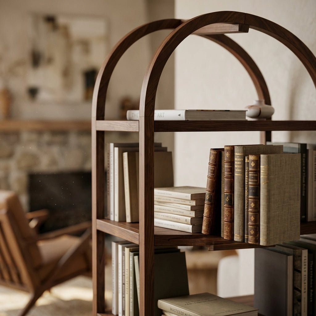 Bibliothèque Esenler en chêne blanc | Arche moderne | Étagères ouvertes | Fait à la main