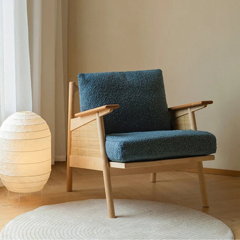 Fauteuil Balino | Bois et rotin tressé | Coussins rembourrés | Design artisanal - Les Trouvailles de JustineNisu HomeBleu