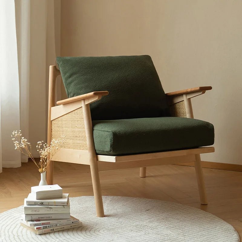 Fauteuil Balino | Bois et rotin tressé | Coussins rembourrés | Design artisanal - Les Trouvailles de JustineNisu HomeVert