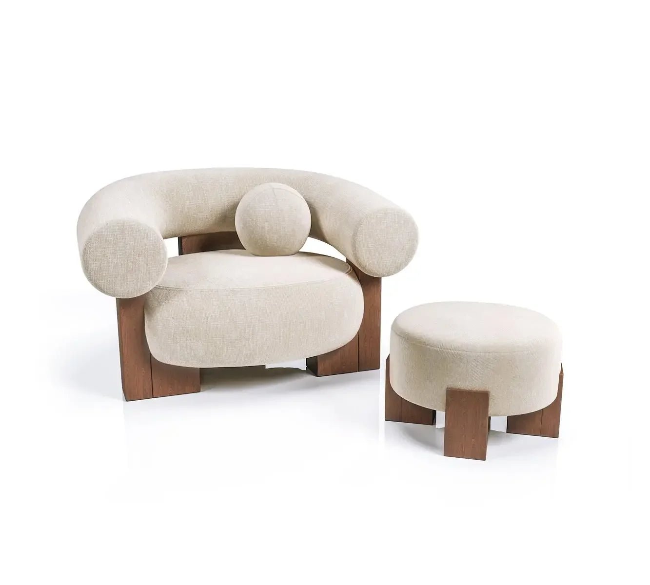 Fauteuil Yokina | Bois de chêne | Velours ou coton - lin | Design sculptural - Les Trouvailles de JustineNisu HomeFauteuilCoton & Lin