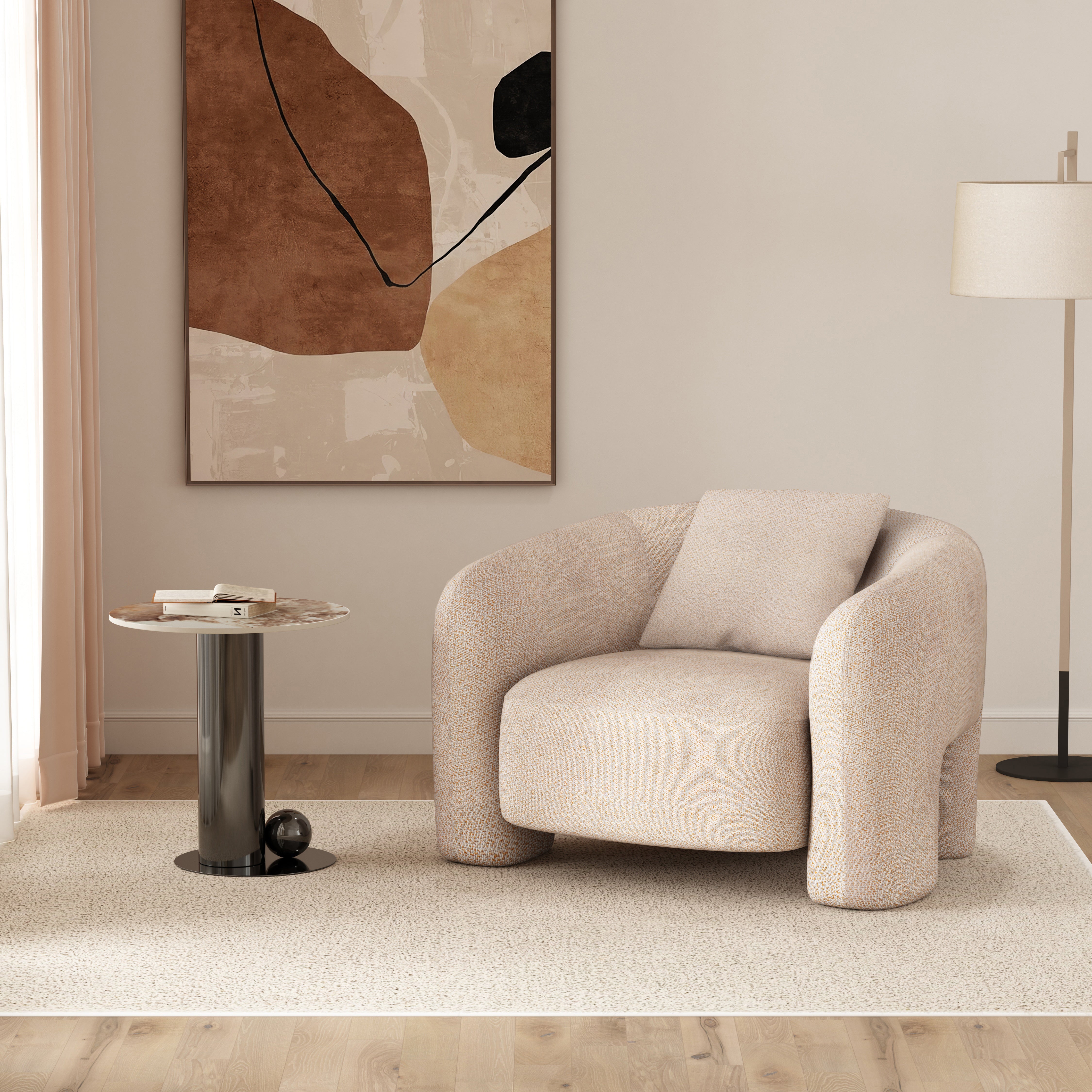 Fauteuil d’appoint Chloe en Tissu Tweed | 103 × 75 × 95 cm | Beige