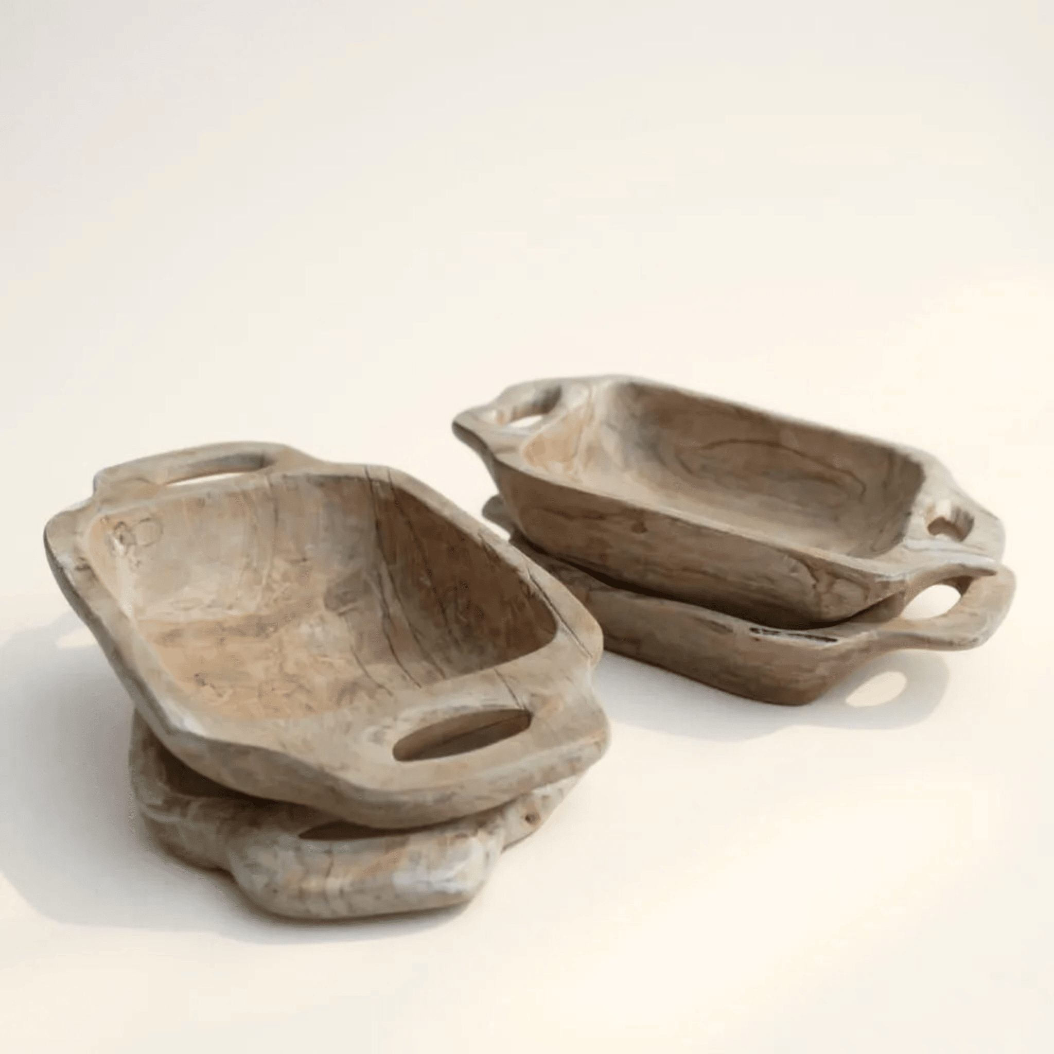 Grand bol en bois massif de teck | Bol rustique avec poignées - Les Trouvailles de JustineAccessoire décoratifCRUSOË