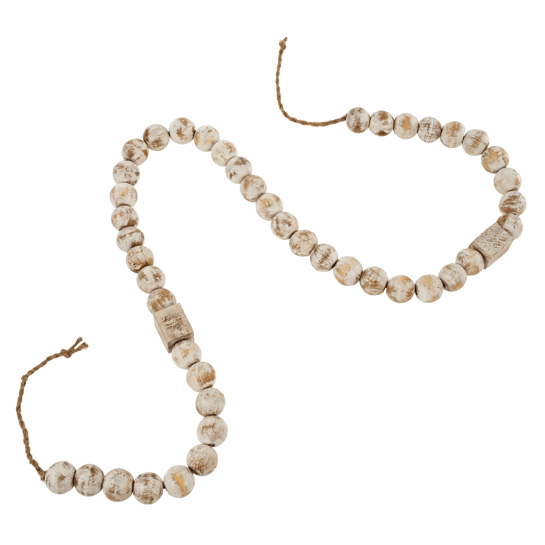 Guirlande de perles rondes en bois de manguier blanc, cordelette à suspendre