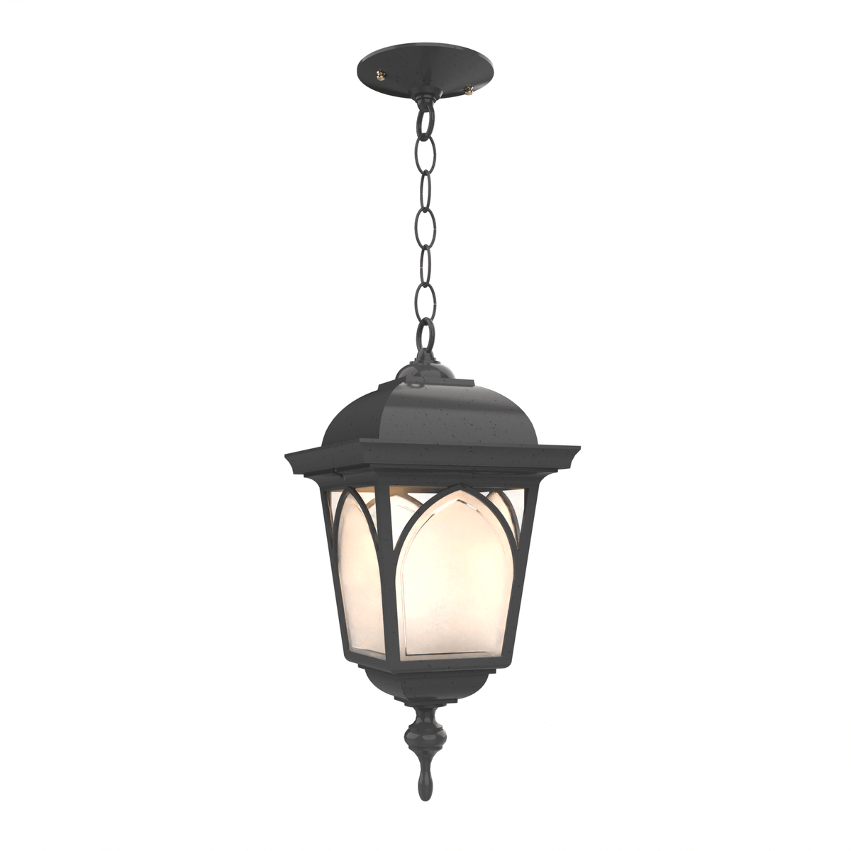 Luminaire suspendu extérieur gris foncé à chaîne, lanterne avec verre dépoli