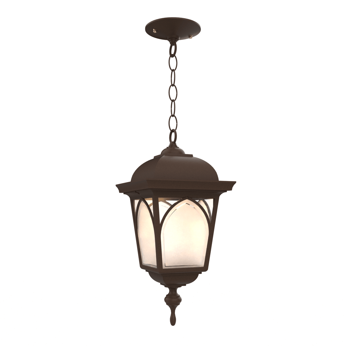 Luminaire suspendu extérieur foncé à chaîne, lanterne à 4 faces et verre dépoli