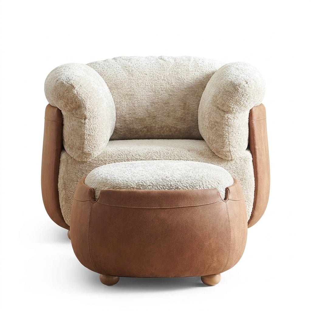 Ensemble fauteuil et repose-pieds | Bois massif | Cuir et tissu | Havana
