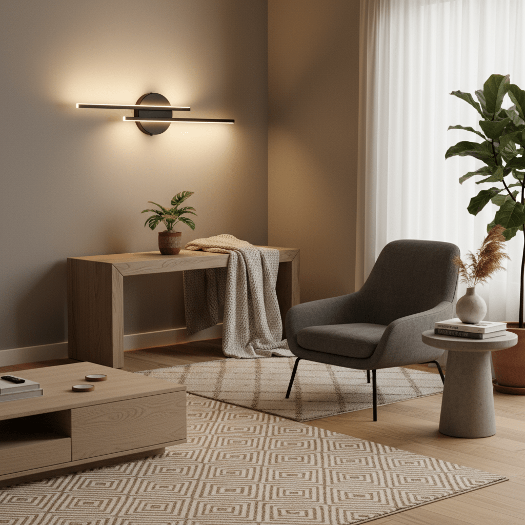 Applique murale Horizon Glow noire mate avec LED intégrée, design moderne et minimaliste