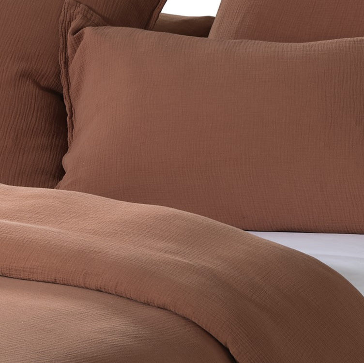 Housse de couette en mousseline marron pour lit king, avec fermeture éclair