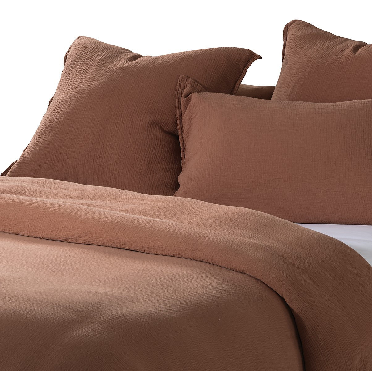Housse de couette en mousseline marron pour lit king, avec fermeture éclair