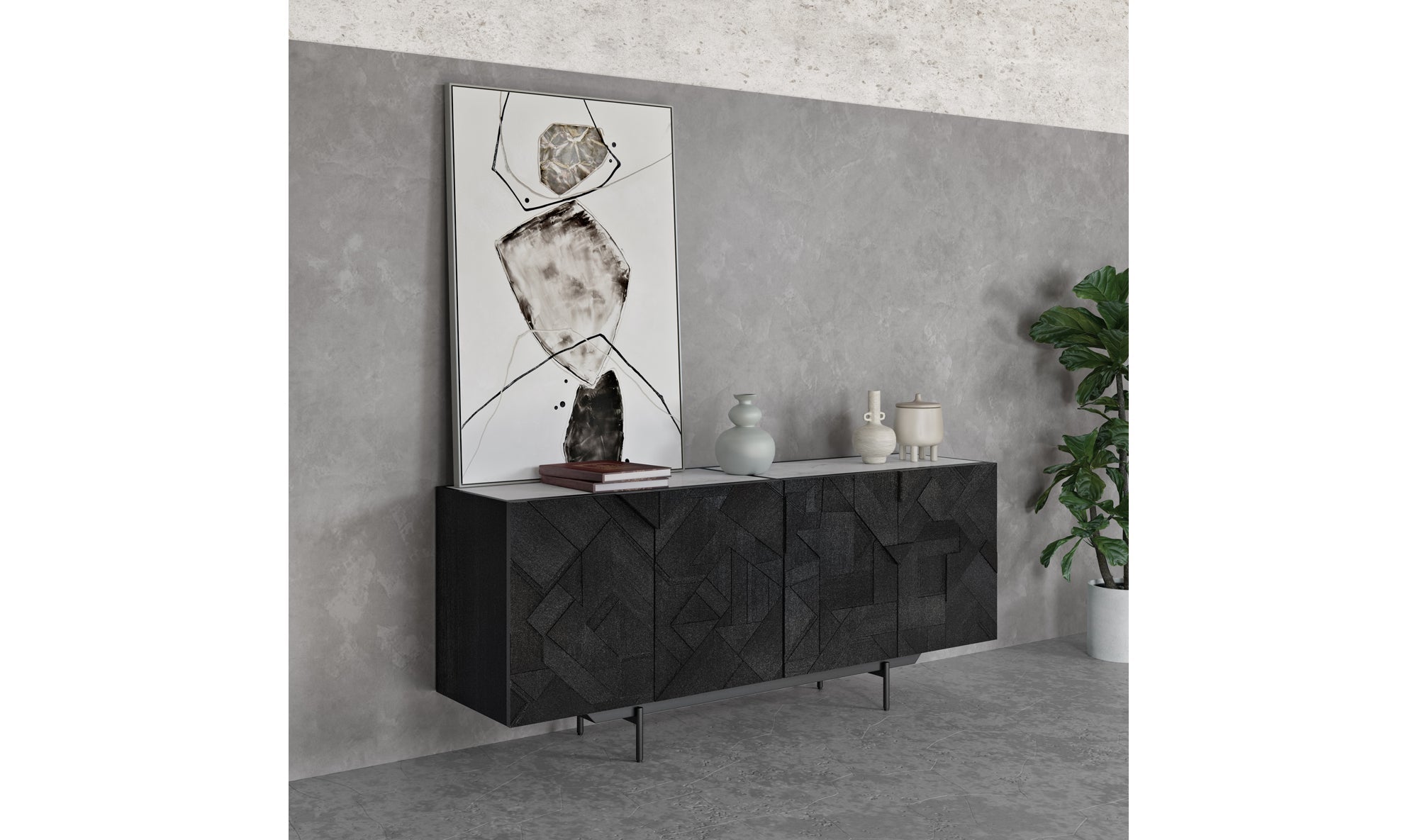 Buffet Kallista en bois de manguier et marbre