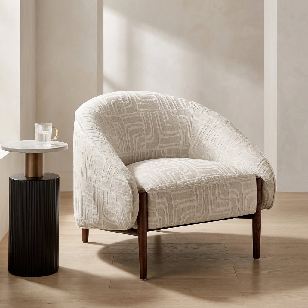 Kestrel Accent Chair | Wraparound backrest | Dark walnut frame | Artisan craftsmanship