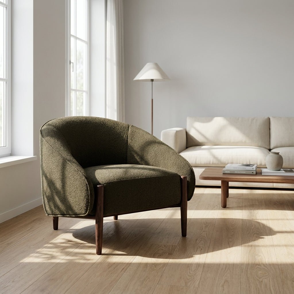 Kestrel Accent Chair | Wraparound backrest | Dark walnut frame | Artisan craftsmanship