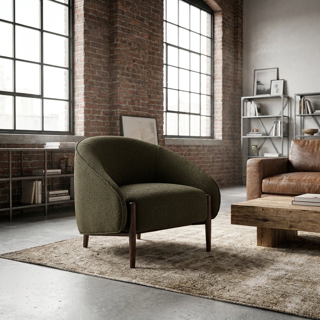 Kestrel Accent Chair | Wraparound backrest | Dark walnut frame | Artisan craftsmanship