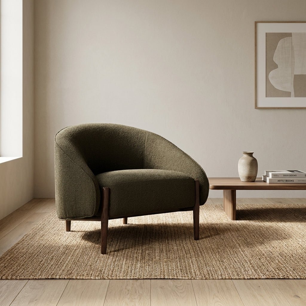 Kestrel Accent Chair | Wraparound backrest | Dark walnut frame | Artisan craftsmanship