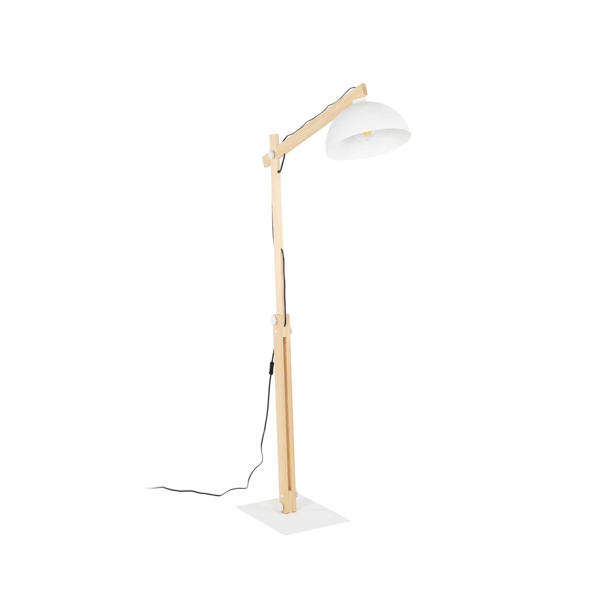 Lampadaire OSLO blanc : abat-jour blanc et mât en bois clair, hauteur réglable