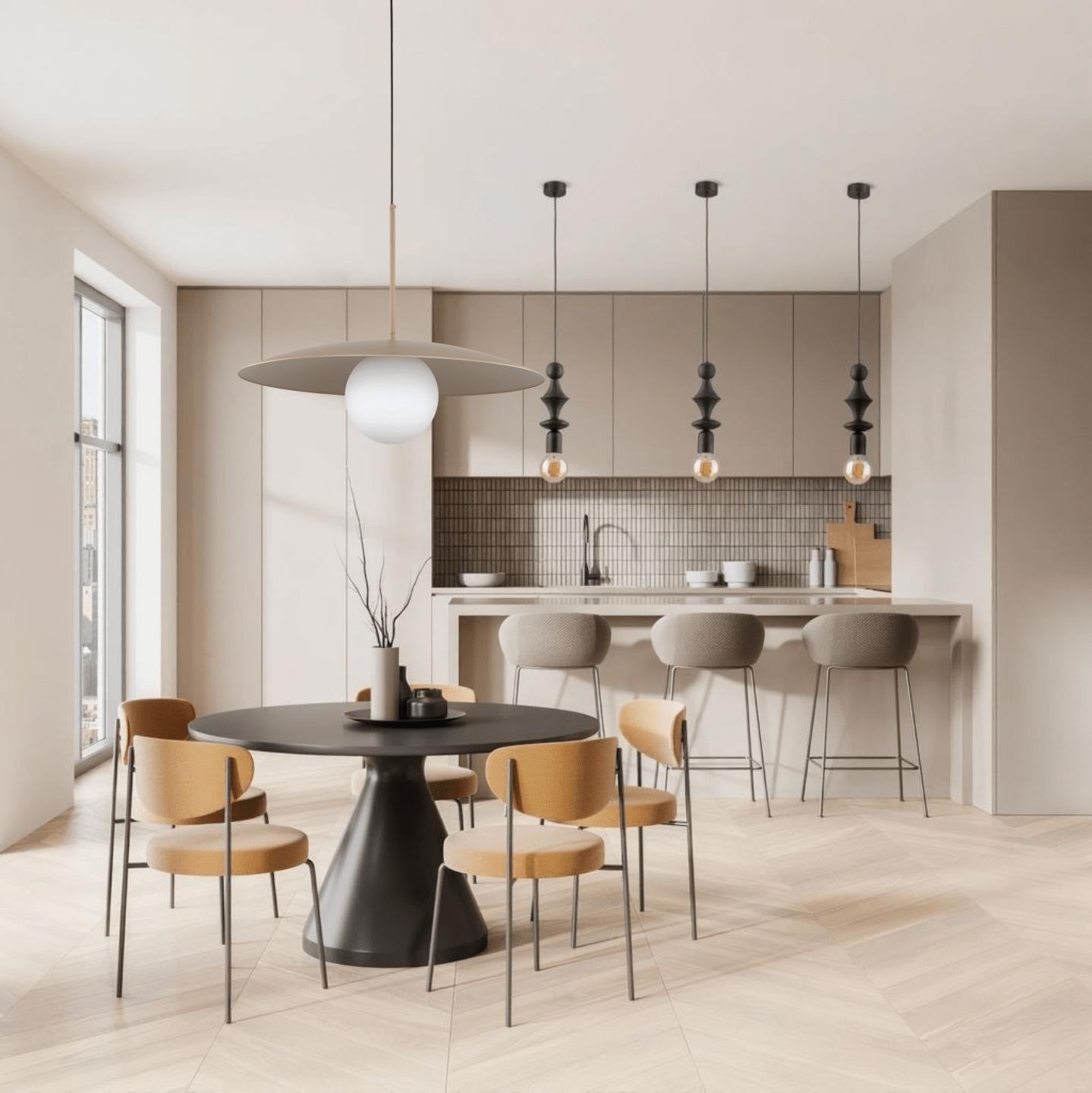 Lampe à Suspension Moderne du Milieu du Siècle SLATE | Verre Opalin et Métal Peint - Les Trouvailles de JustineLumoCraftsBeige