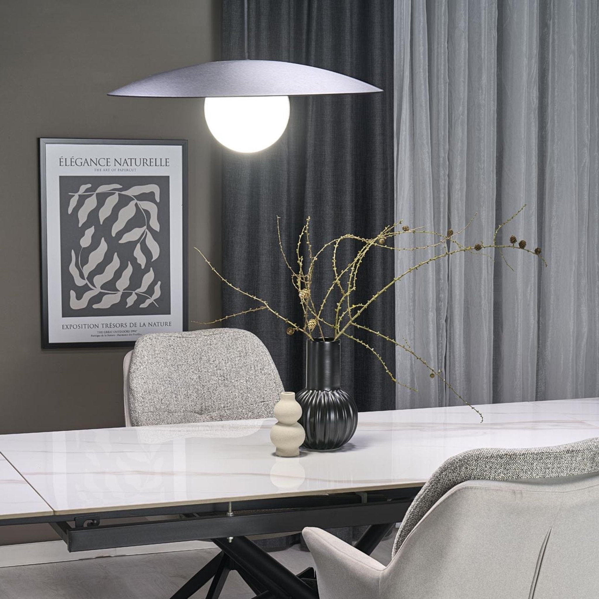 Lampe à Suspension Moderne du Milieu du Siècle SLATE | Verre Opalin et Métal Peint - Les Trouvailles de JustineLumoCraftsBlack