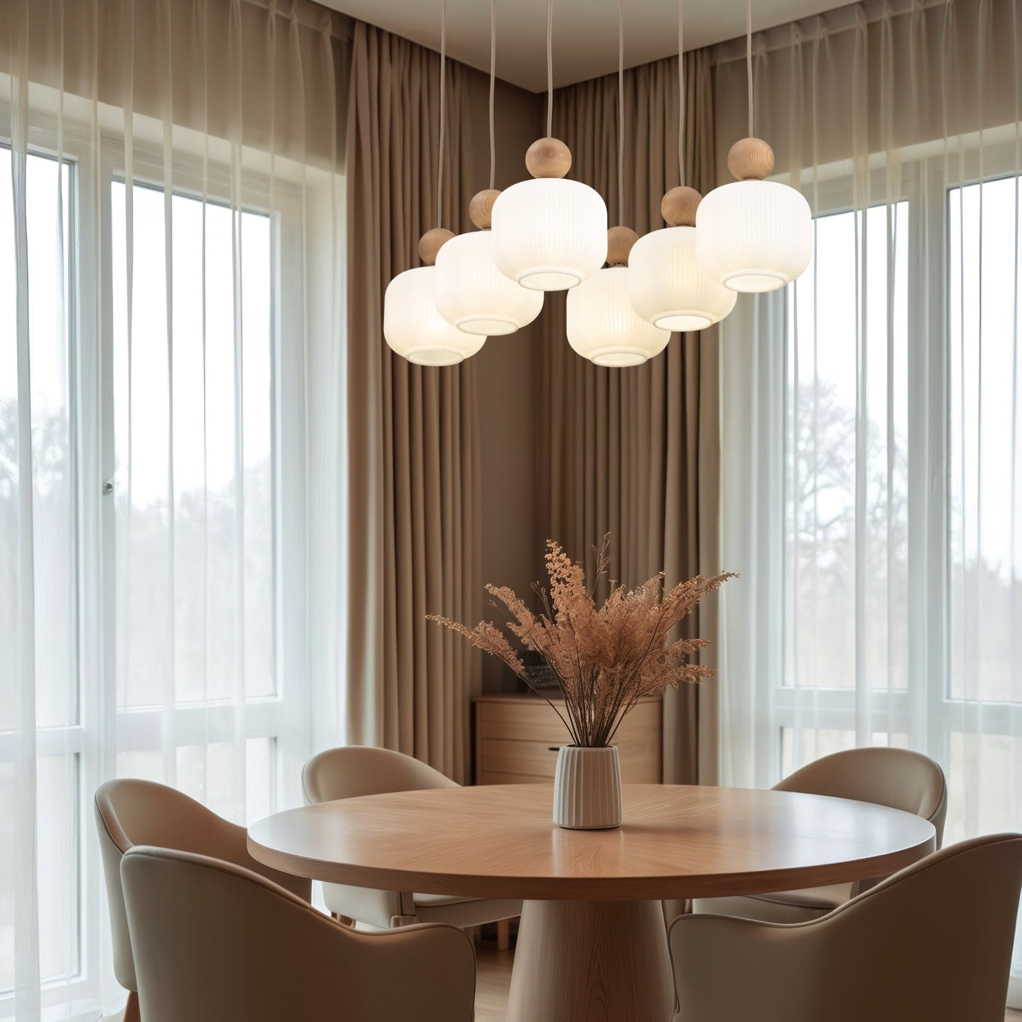 Lampe à Suspension Scandinave Ballo 6 | Verre Soufflé et Bois Naturel - Les Trouvailles de JustineLumoCrafts