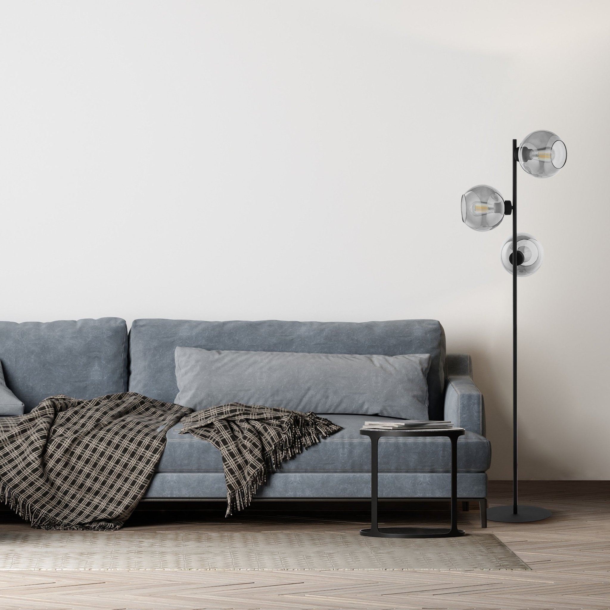 Lampe sur pied CUBUS Graphite | 3 lumières | Style scandinave | Design moderne minimaliste | Métal et verre - Les Trouvailles de JustineLumoCrafts