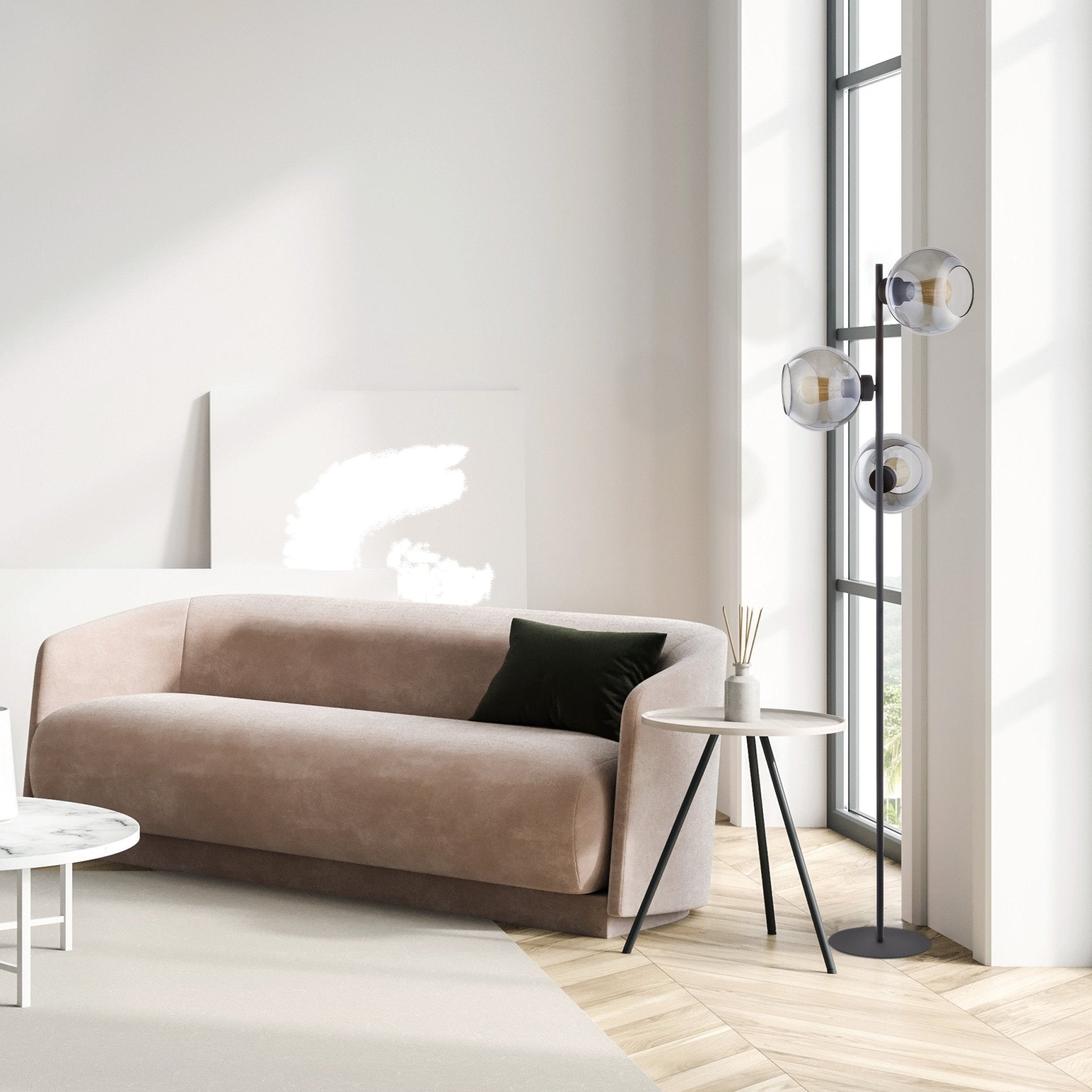 Lampe sur pied CUBUS Graphite | 3 lumières | Style scandinave | Design moderne minimaliste | Métal et verre - Les Trouvailles de JustineLumoCrafts