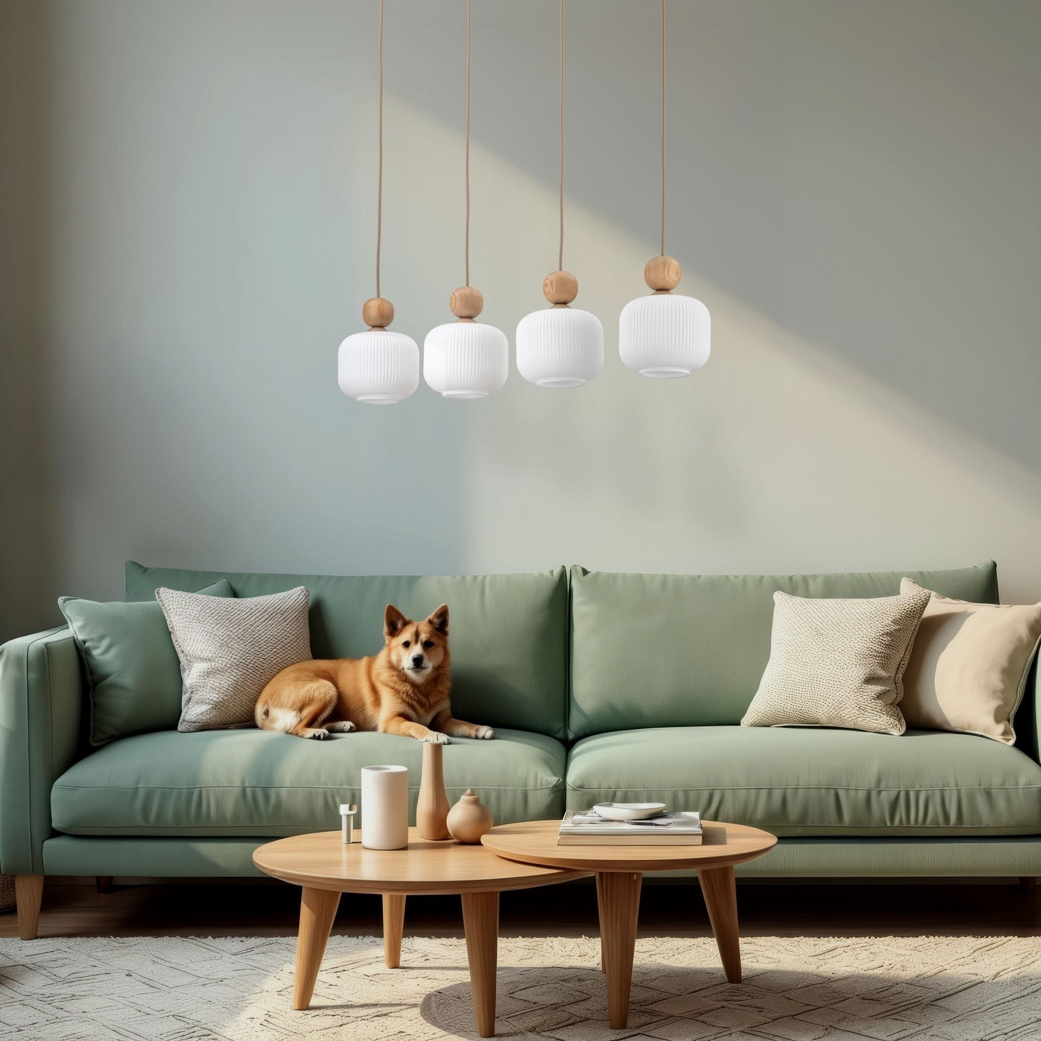 Lampe Suspendue Ballo Scandinave 4 Lumières | Suspension en Verre Soufflé et Bois - Les Trouvailles de JustineLumoCrafts