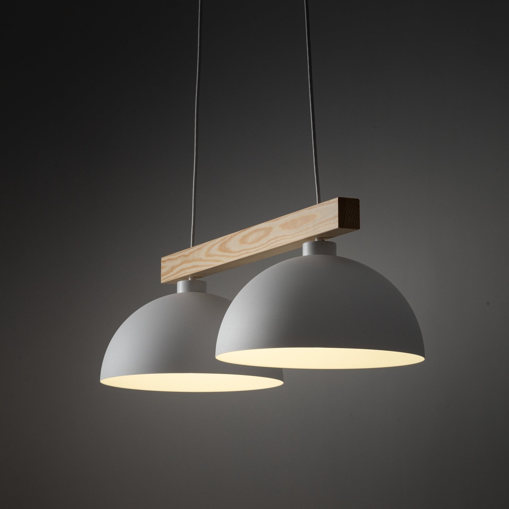 Lampe Suspendue OSLO Blanc Scandinave 2 Lumières | Suspension Industrielle en Bois et Métal - Les Trouvailles de JustineLumoCrafts