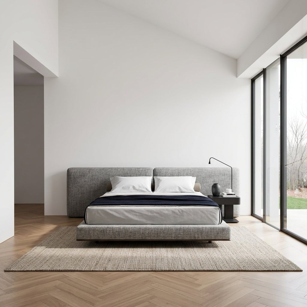 Lit King Martin rembourré en lin design contemporain