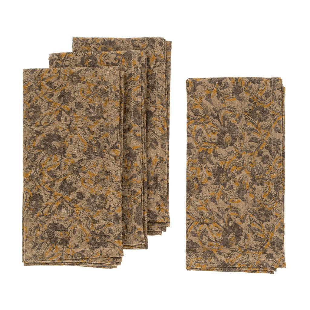 Lot de 4 Serviettes de Table Lakshmi à Imprimé au Tampon Fait Main | Lin et Coton - Les Trouvailles de JustineIndaba Home