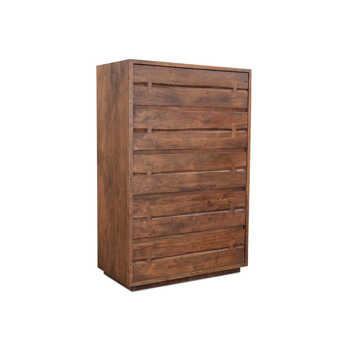 Commode Mahajanga | Acacia massif | 5 tiroirs | Finition brun chaud
