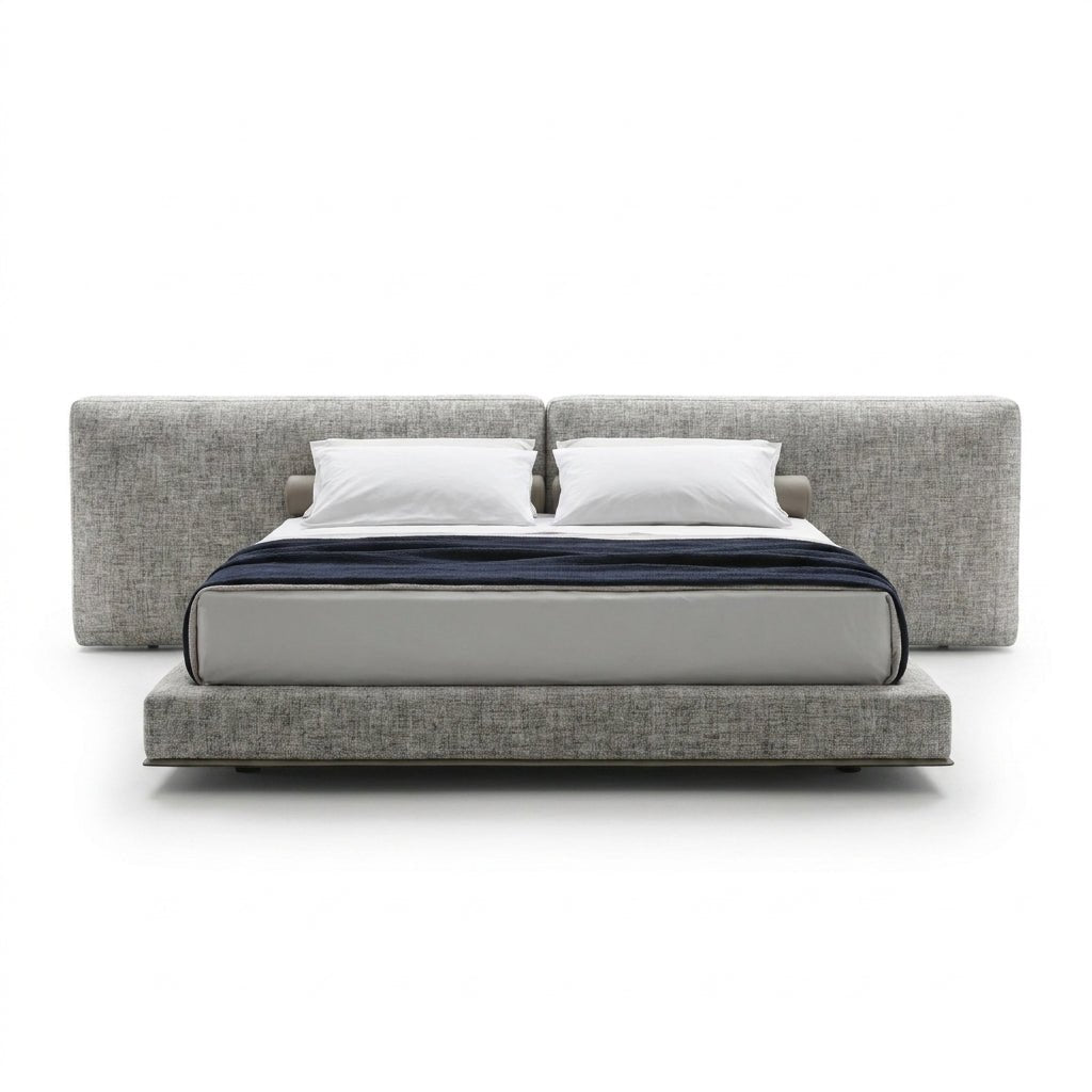 Lit King Martin Rembourré | Bois massif | Lin premium | Style contemporain luxueux